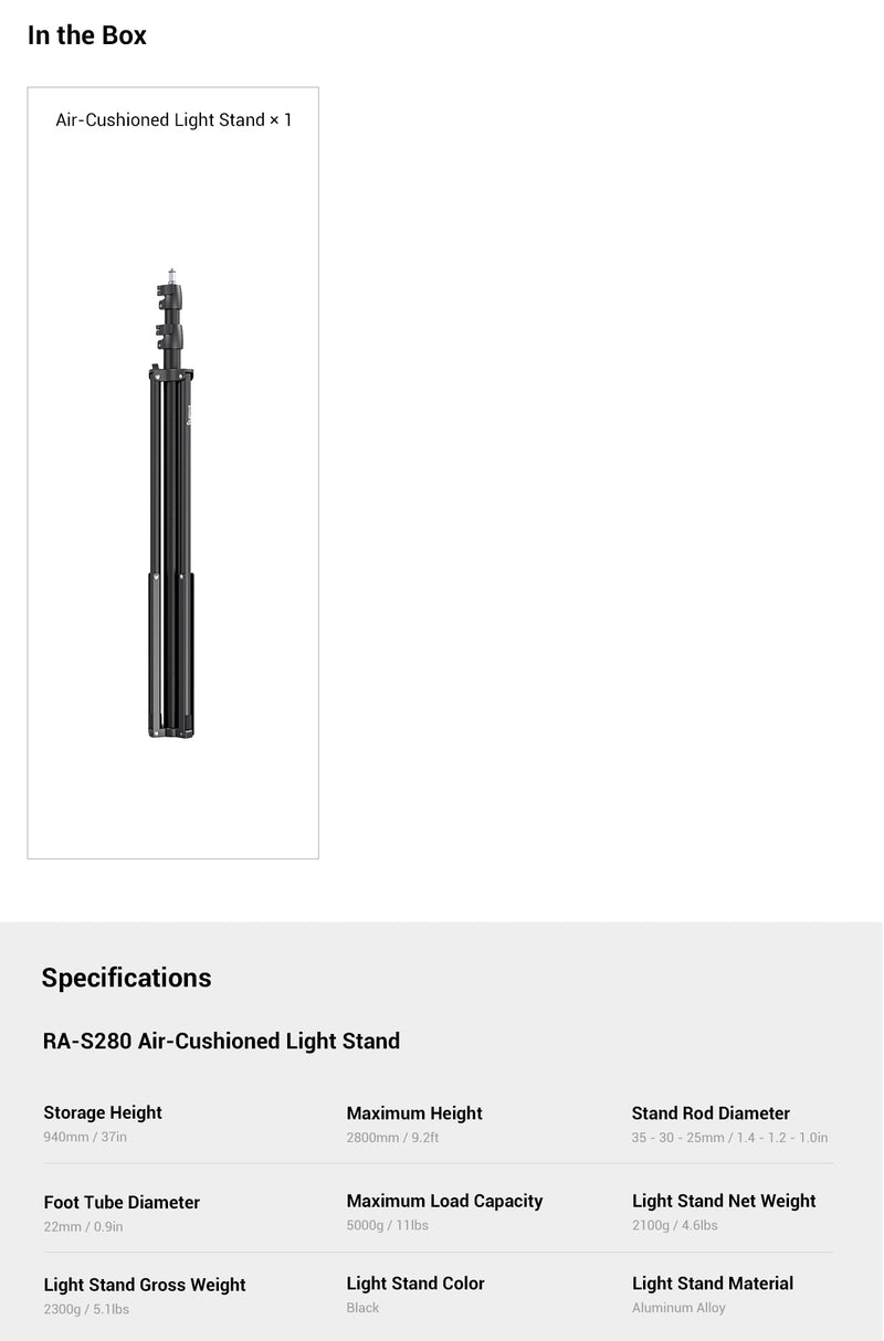 SmallRig RA-S280 Air-cushioned Light Stand 3736