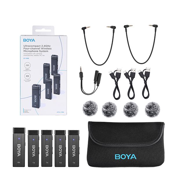 BOYA Ultracompact 2.4GHz Wireless Microphone System (1RX + 4TX)