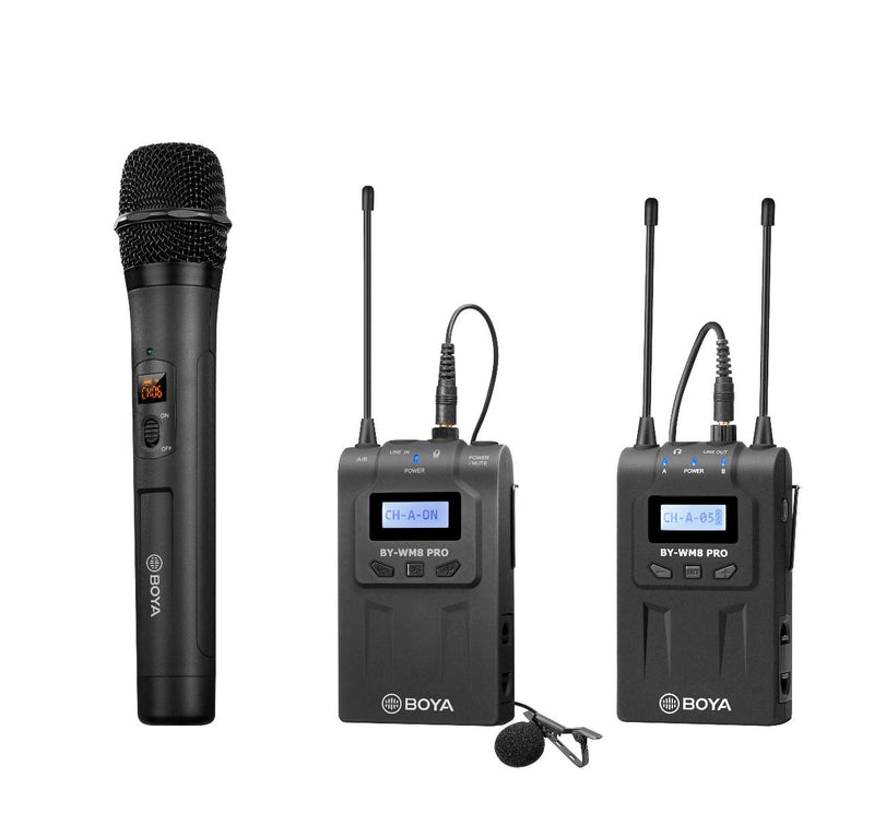 BOYA UHF Dual-Channel Wireless Microphone System (TX8 PRO + RX8 PRO + BY-WHM8 PRO)