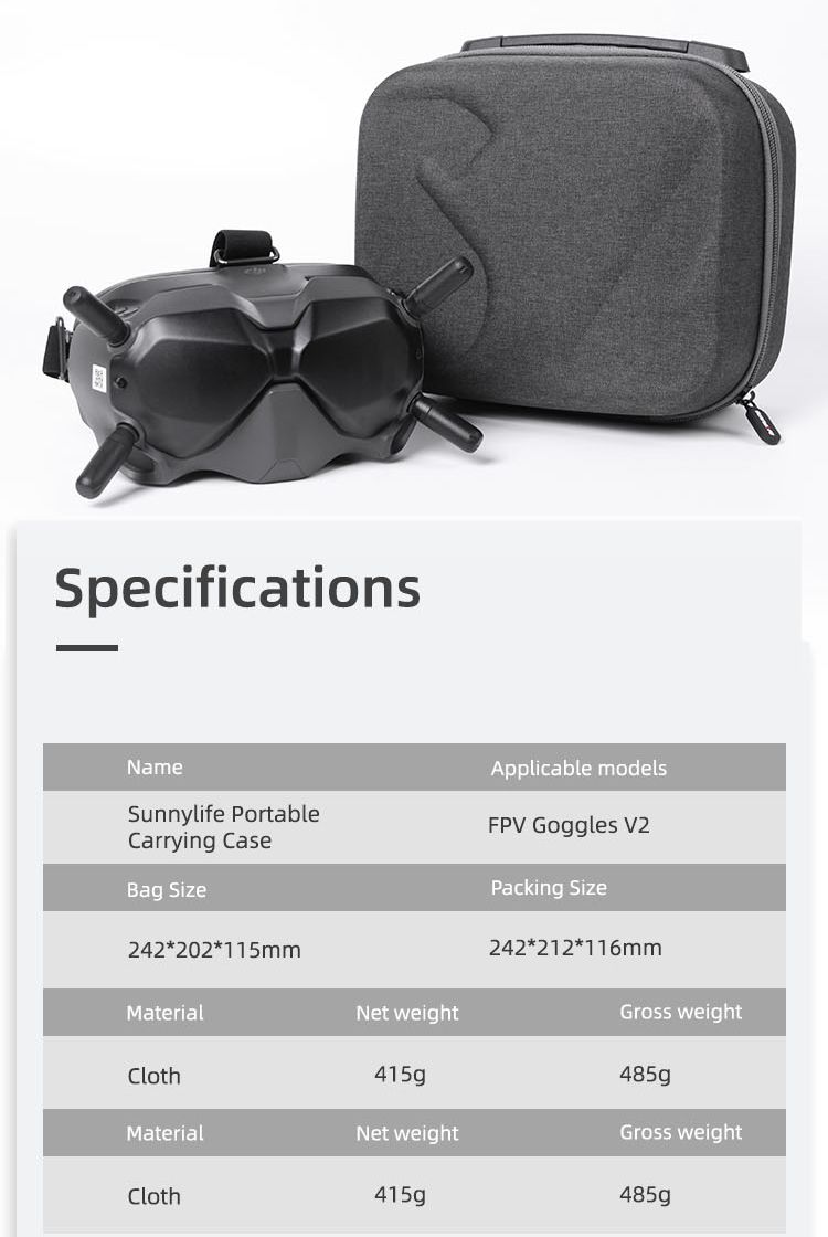 Sunnylife Portable Carrying Case for DJI FPV Goggles V2