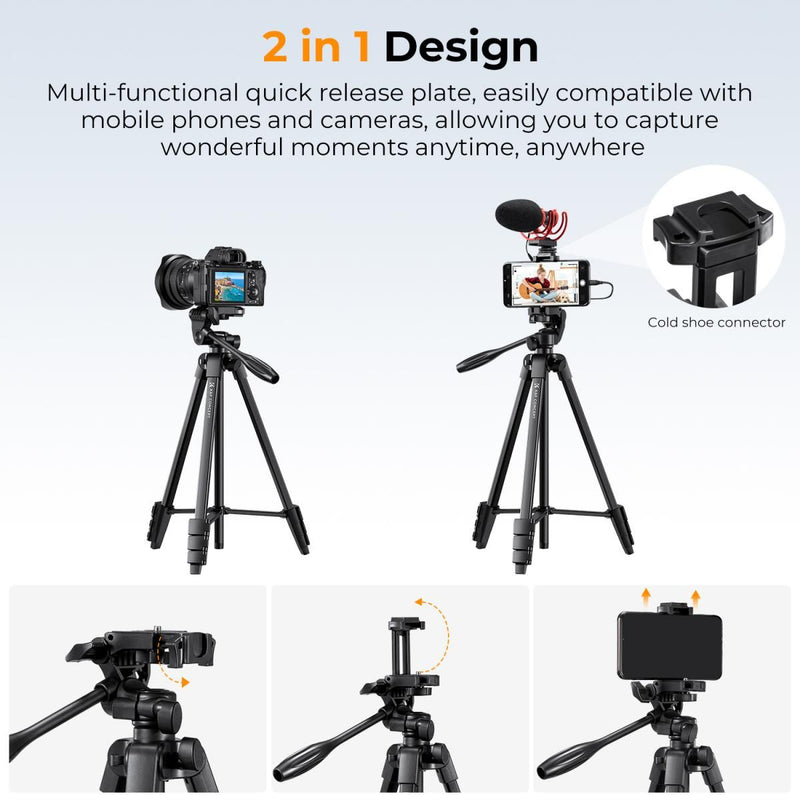 K&F Concept Aluminum Travel Tripod with Bluetooth Remote and Adjustable Height (17-60 inches)