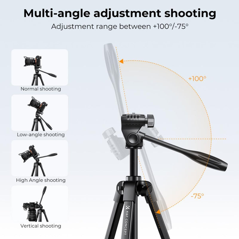 K&F Concept Aluminum Travel Tripod with Bluetooth Remote and Adjustable Height (17-60 inches)