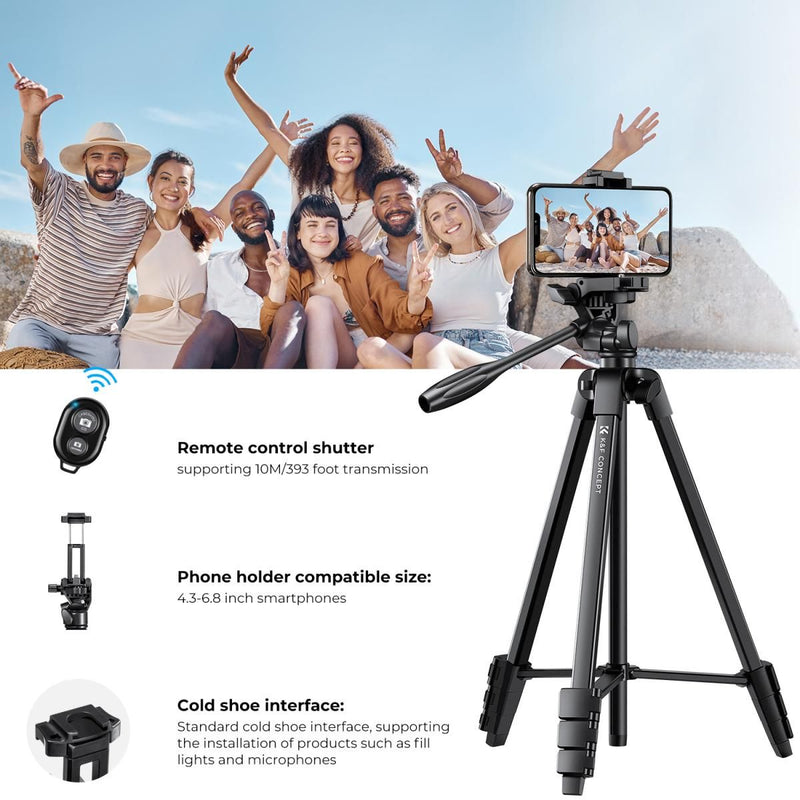 K&F Concept Aluminum Travel Tripod with Bluetooth Remote and Adjustable Height (17-60 inches)