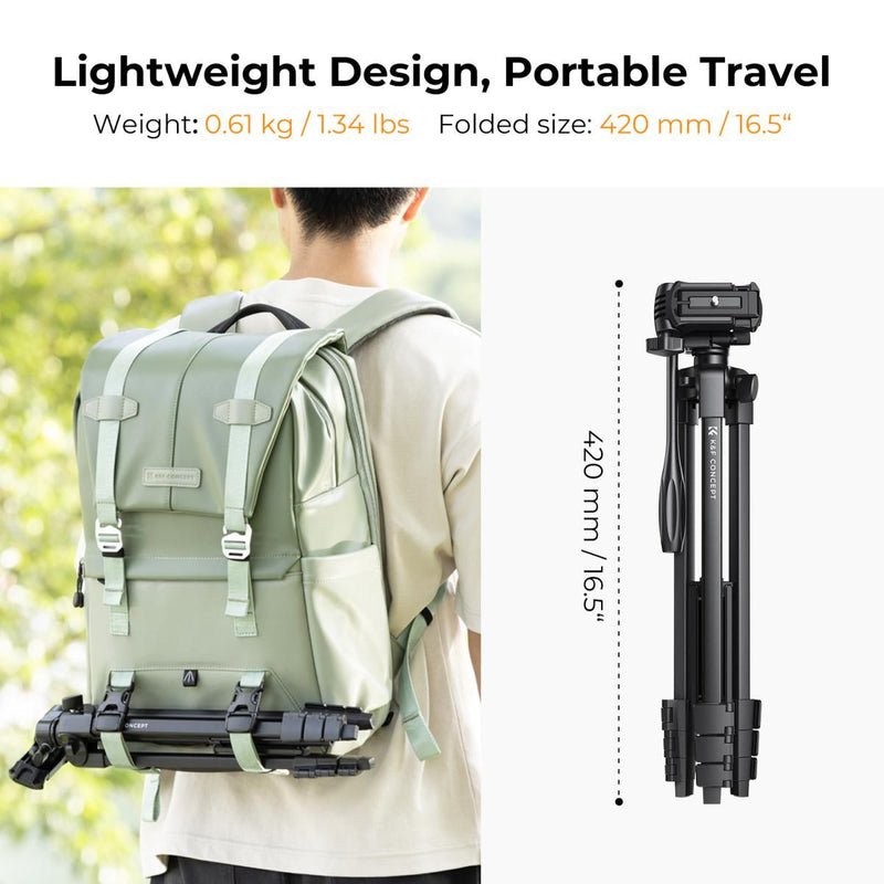 K&F Concept Aluminum Travel Tripod with Bluetooth Remote and Adjustable Height (17-60 inches)