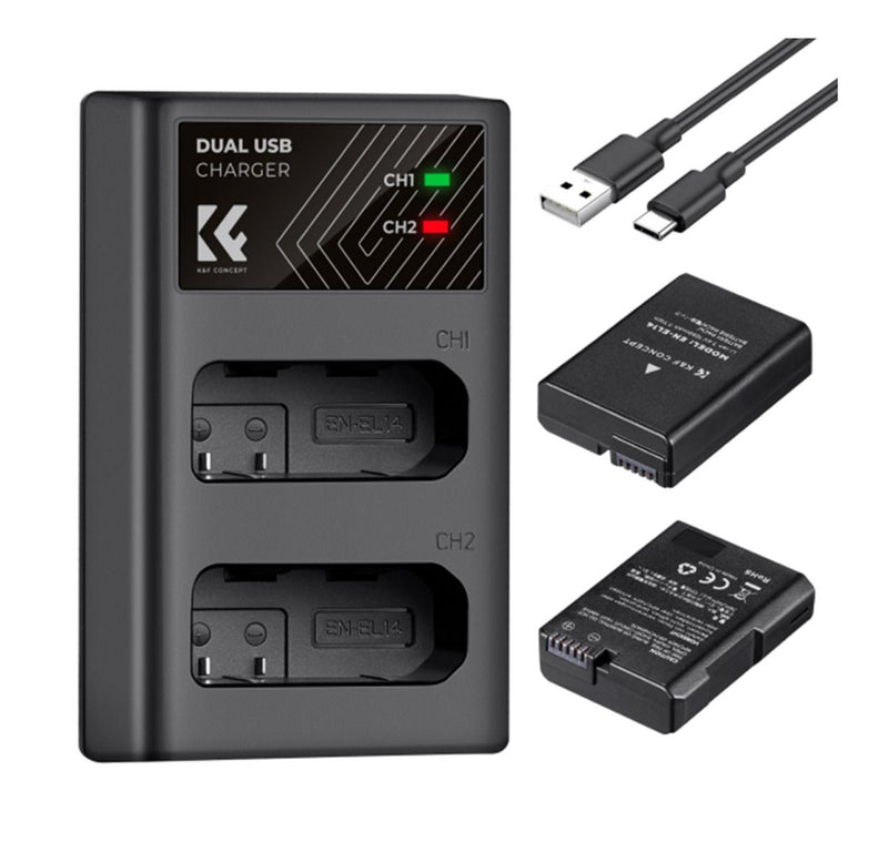 K&F Concept EN-EL14 1050mAh Digital Camera Dual Battery with Dual Channel Charger