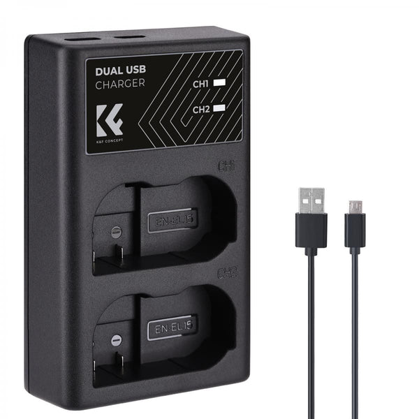 K&F Concept EN-EL15 Digital Camera Dual Channel Charger with Type-C Charging Cable