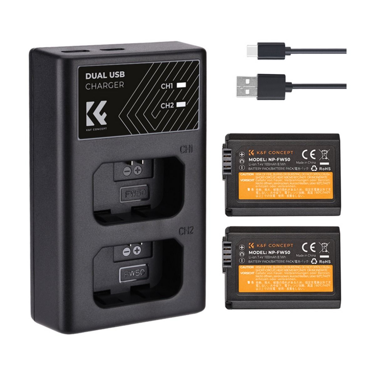 K&F Concept FW50 1100mAh Dual Battery with Dual Channel Charger