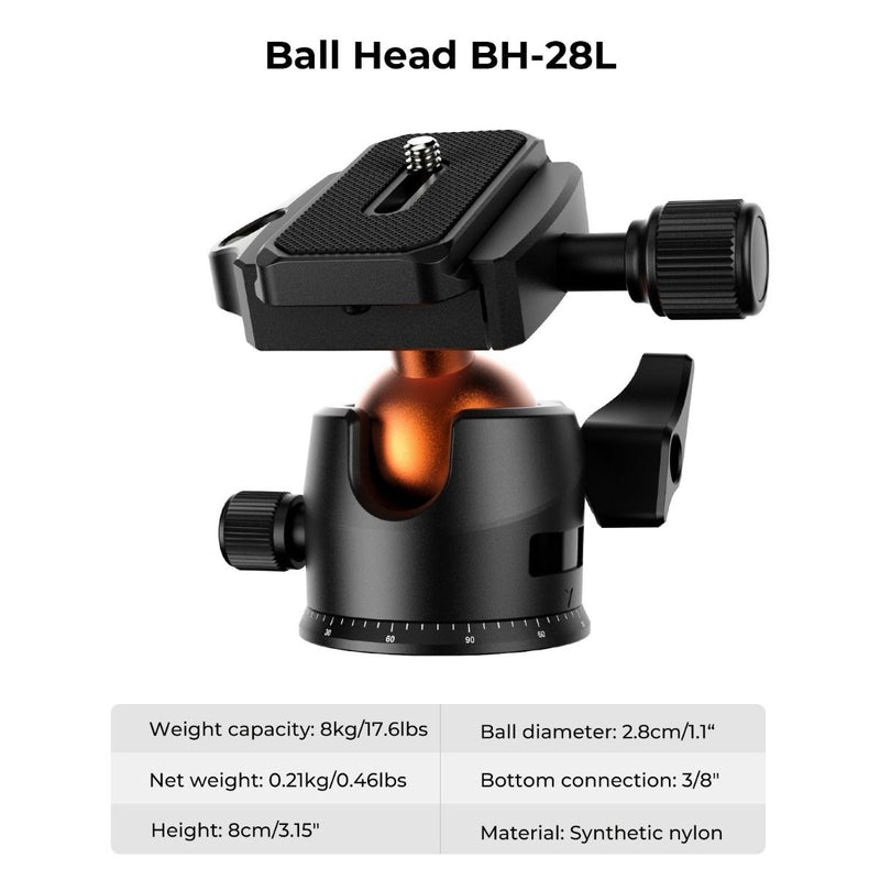 K&F Concept 63.8' Aluminum Alloy Lightweight Tripod with BH-28L Ball Head