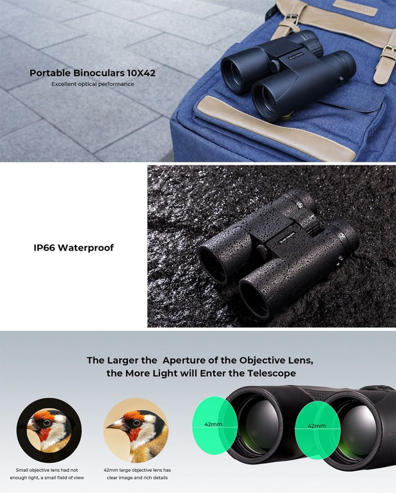 K&F Concept 10*42 HD Binoculars BAK4 (Black)