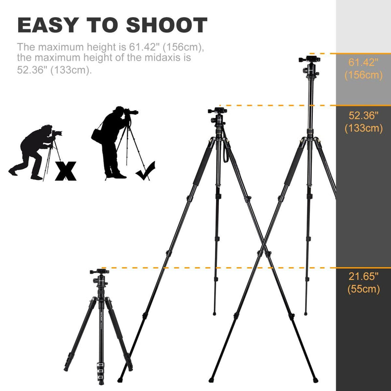 K&F Concept TM2324 II 156cm Foldable Lightweight Aluminum Tripod