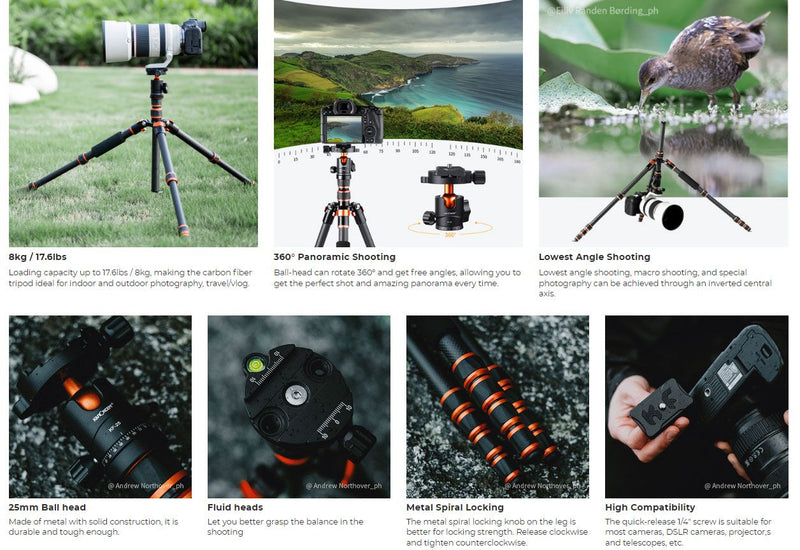 K&F Concept 60" Carbon Fiber Tripod