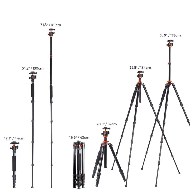 K&F Concept 68" Compact Travel Tripod with Monopod