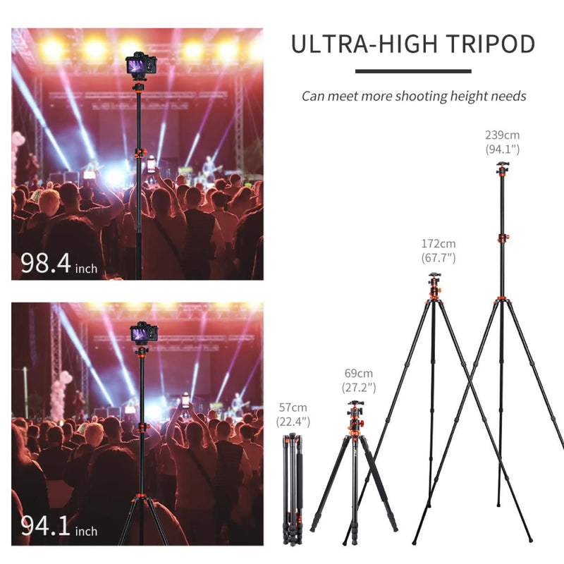 K&F Concept 94" Tripod with Detachable Monopod & Extension Arm