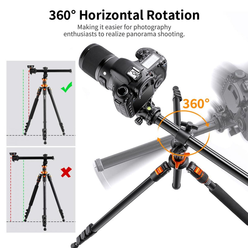 K&F Concpet 78" Aluminum Tripod with Magnesium Alloy Rotatable Multi-Angle Center Column