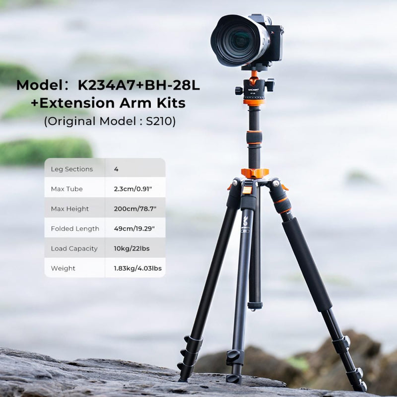 K&F Concpet 78" Aluminum Tripod with Magnesium Alloy Rotatable Multi-Angle Center Column