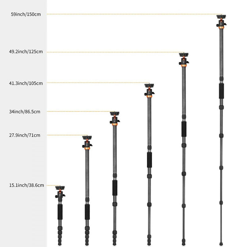 K&F Concept 56.7" Carbon Fiber Tripod with 360° Ball Head and Detachable Monopod