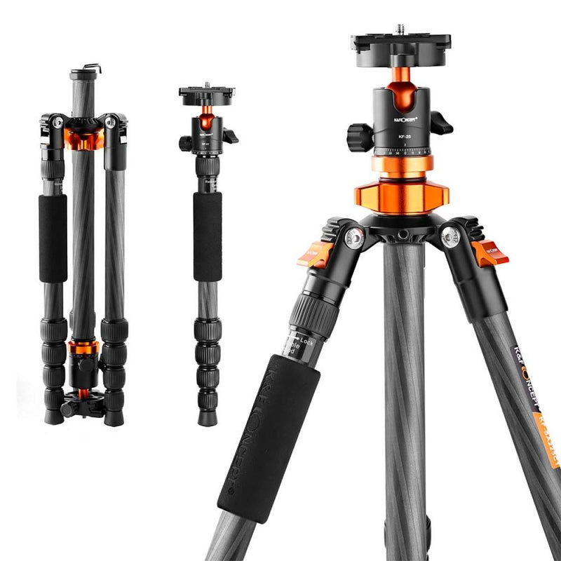 K&F Concept 56.7" Carbon Fiber Tripod with 360° Ball Head and Detachable Monopod