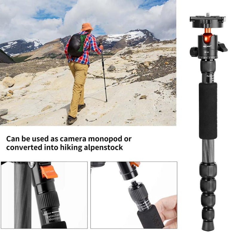 K&F Concept 56.7" Carbon Fiber Tripod with 360° Ball Head and Detachable Monopod