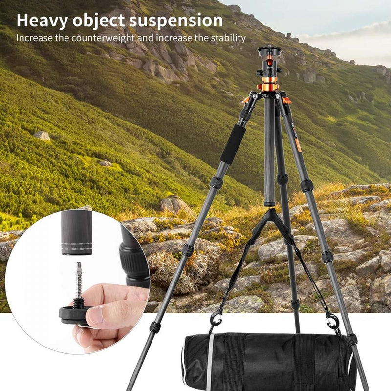 K&F Concept 56.7" Carbon Fiber Tripod with 360° Ball Head and Detachable Monopod