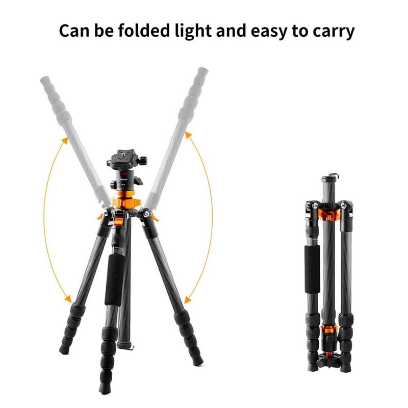 K&F Concept 56.7" Carbon Fiber Tripod with 360° Ball Head and Detachable Monopod