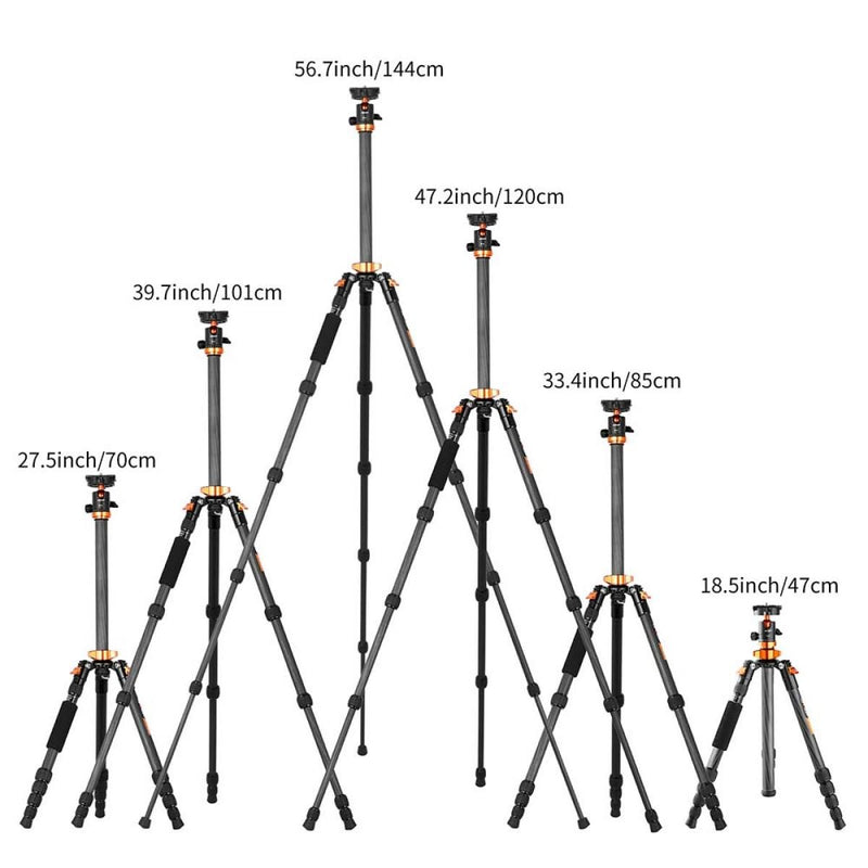 K&F Concept 56.7" Carbon Fiber Tripod with 360° Ball Head and Detachable Monopod