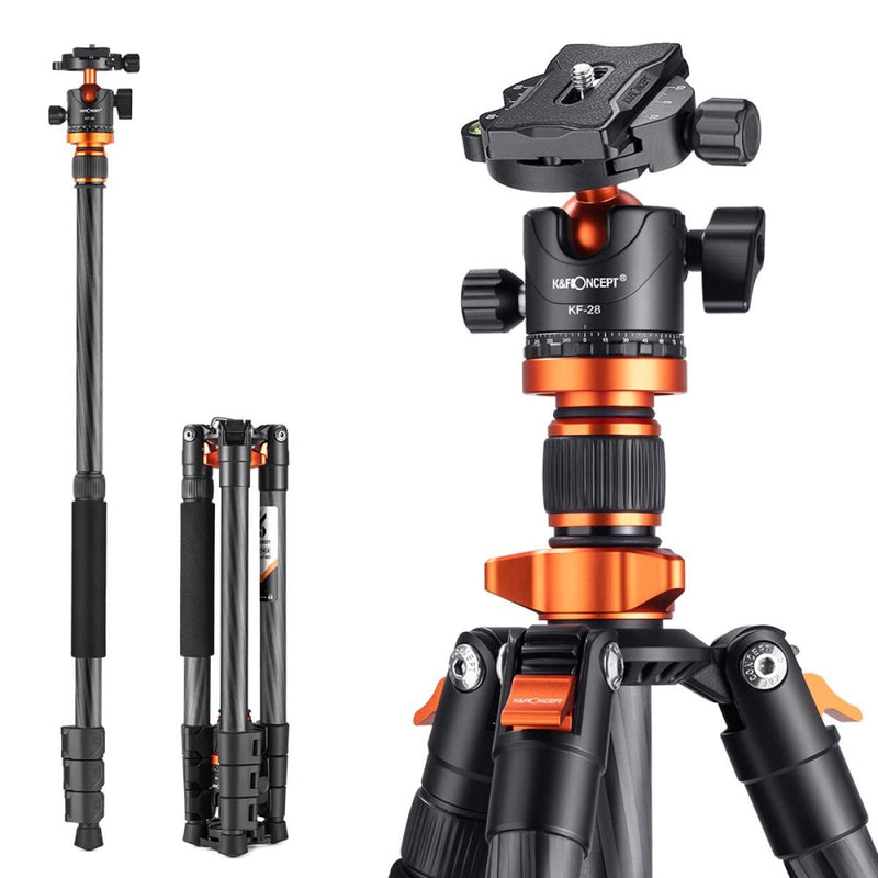 K&F Concept 63-inch Carbon Fiber Tripod with Detachable Monopod