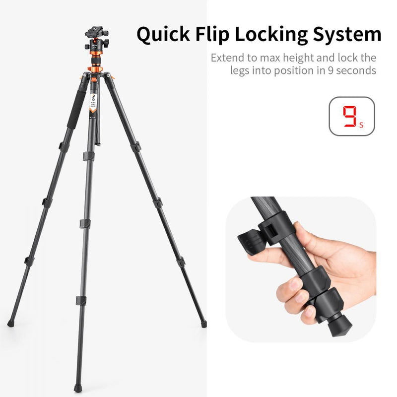 K&F Concept 63-inch Carbon Fiber Tripod with Detachable Monopod