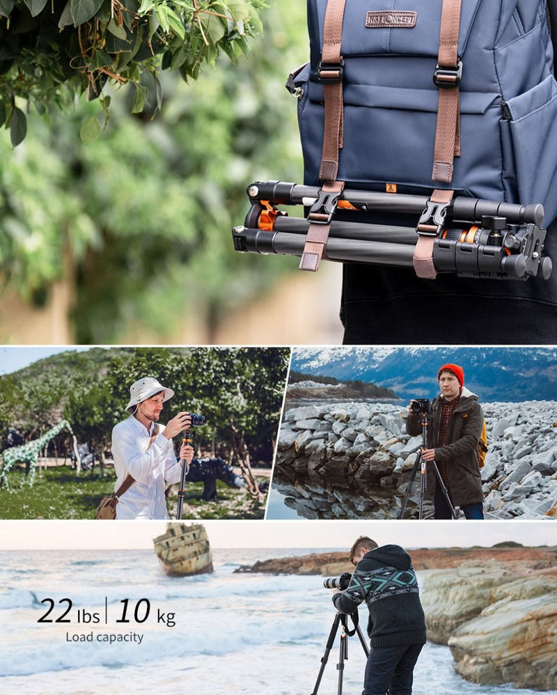 K&F Concept 63-inch Carbon Fiber Tripod with Detachable Monopod