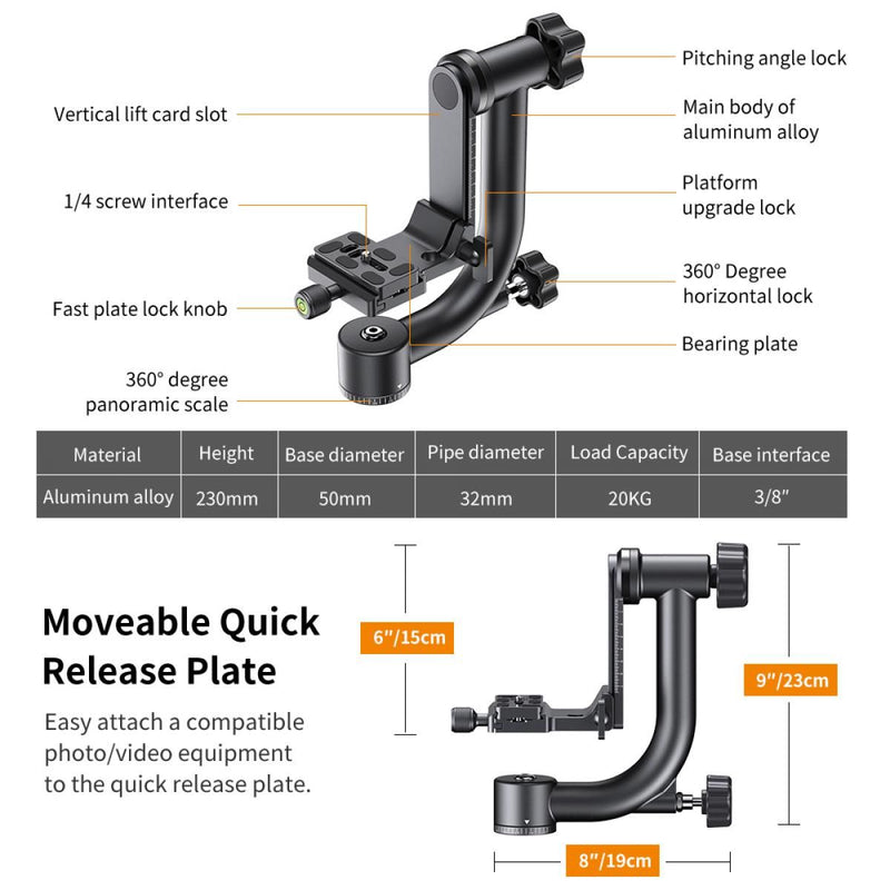 K&F Concept 360 Degree Panoramic Gimbal Tripod Head