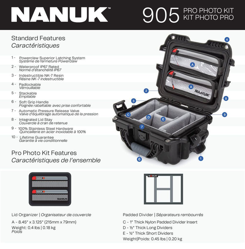 Nanuk 905 Case with Lid Organiser and Padded Divider (Black)