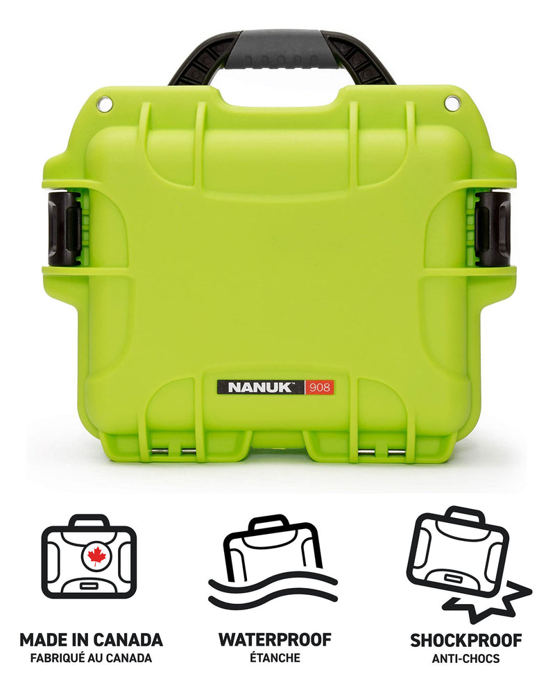 Nanuk 908 Case with Cubed Foam (Lime)