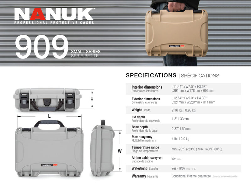 Nanuk 909 Case with Cubed Foam (Silver)