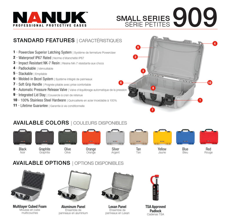 Nanuk 909 Case with Cubed Foam (Silver)