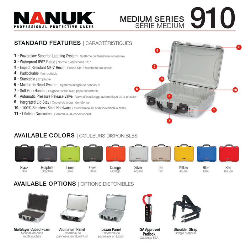 Nanuk 910 Case with Cubed Foam (Silver)