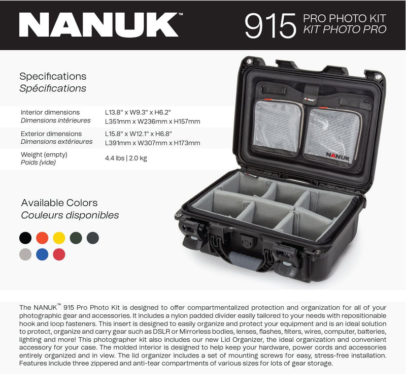 Nanuk 915 Pro Photo Case wth Padded Divider and Lid Organizer (Black)