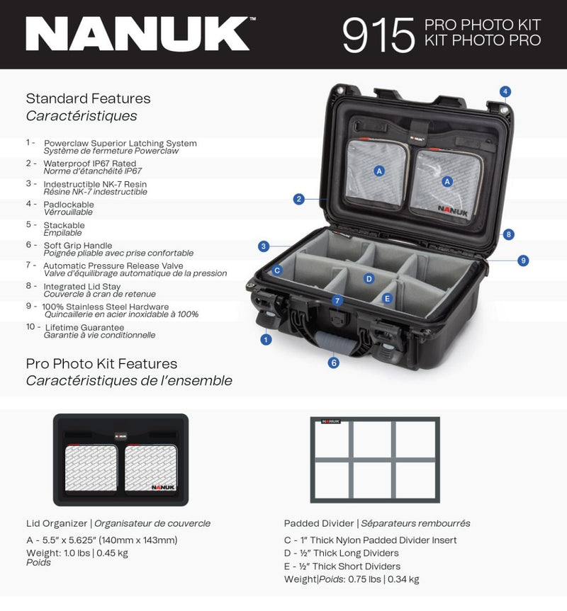 Nanuk 915 Pro Photo Case wth Padded Divider and Lid Organizer (Black)