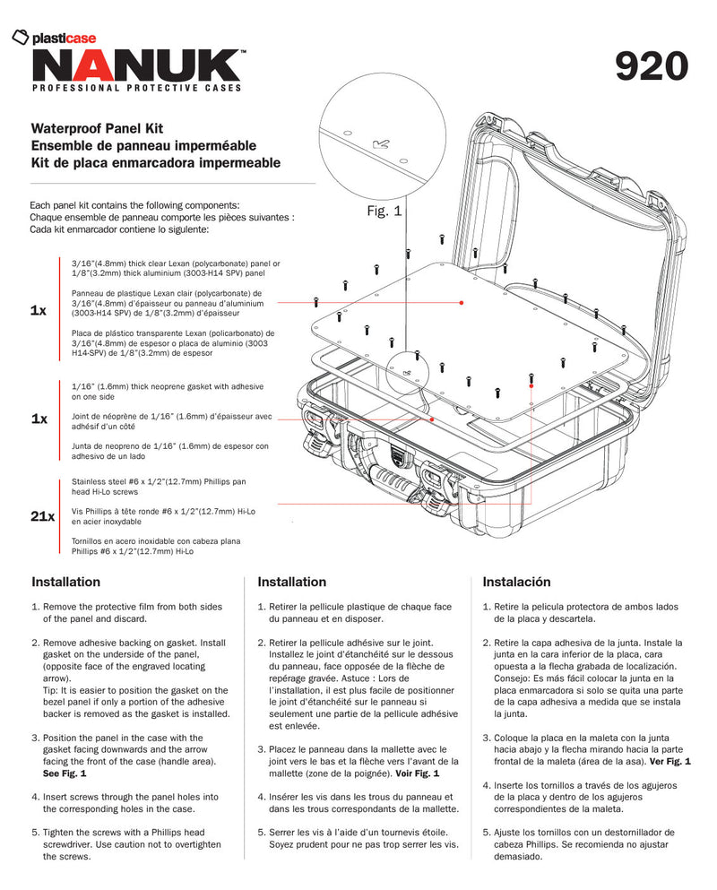 Nanuk Waterproof Polycarbonate Panel Kit for 920 Nanuk Case