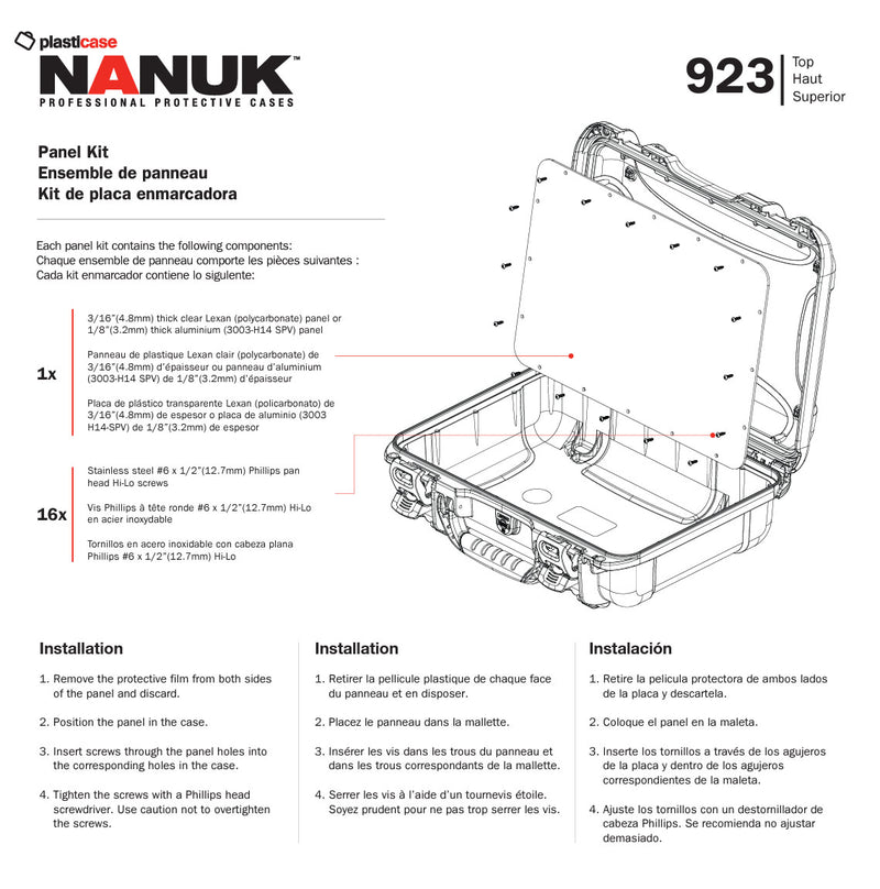 Nanuk 923 Aluminium Panel Kit  (Top)