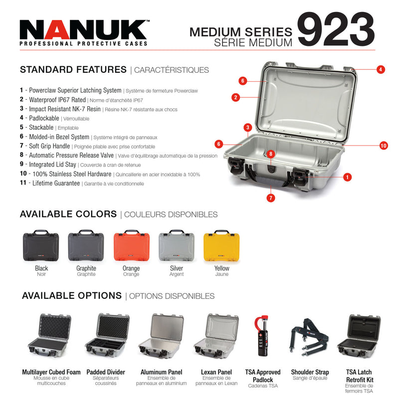 Nanuk 923 Case with Cubed Foam (Silver)