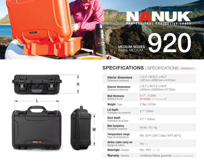 Nanuk 920 Case with Cubed Foam (Red)