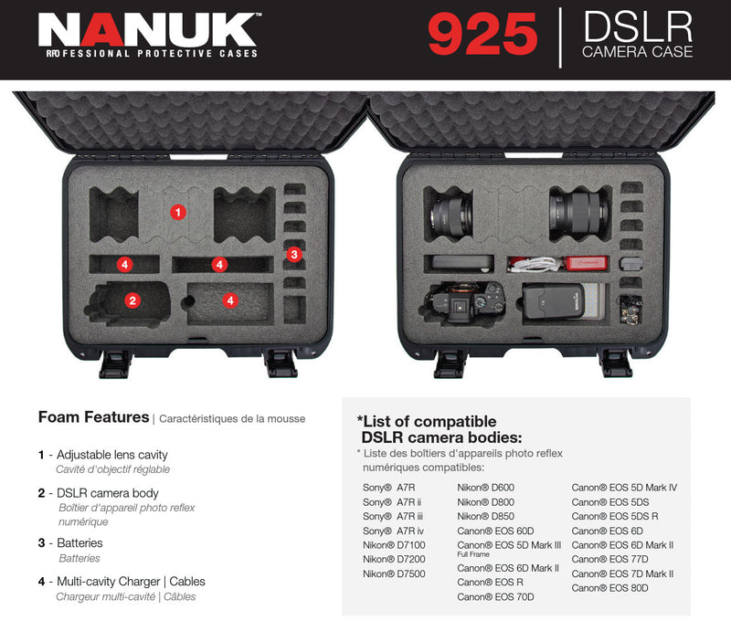 Nanuk 925 Case with Foam Insert for 1 body DSLR Camera (Black)