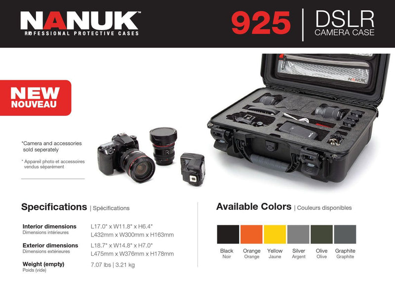 Nanuk 925 Case with Lid Organizer for 1 body DSLR (Graphite)