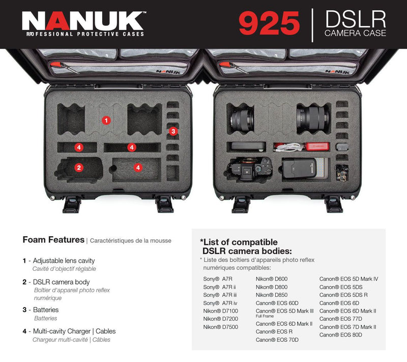 Nanuk 925 Case with Lid Organizer for 1 body DSLR (Graphite)