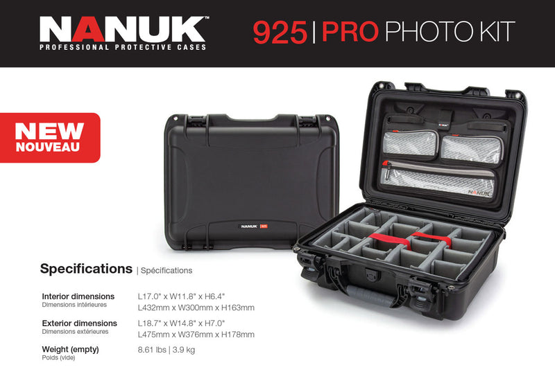 Nanuk 925 Case with Padded Divider and Lid Organizer (Graphite)