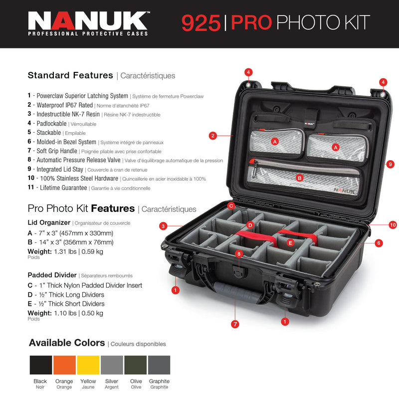 Nanuk 925 Case with Padded Divider and Lid Organizer (Graphite)