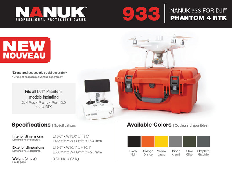 Nanuk 933 Case for DJI Phantom 3 / 4 / 4 Pro / 4 Pro + /  4 Pro + 2.0 / RTK (Black)