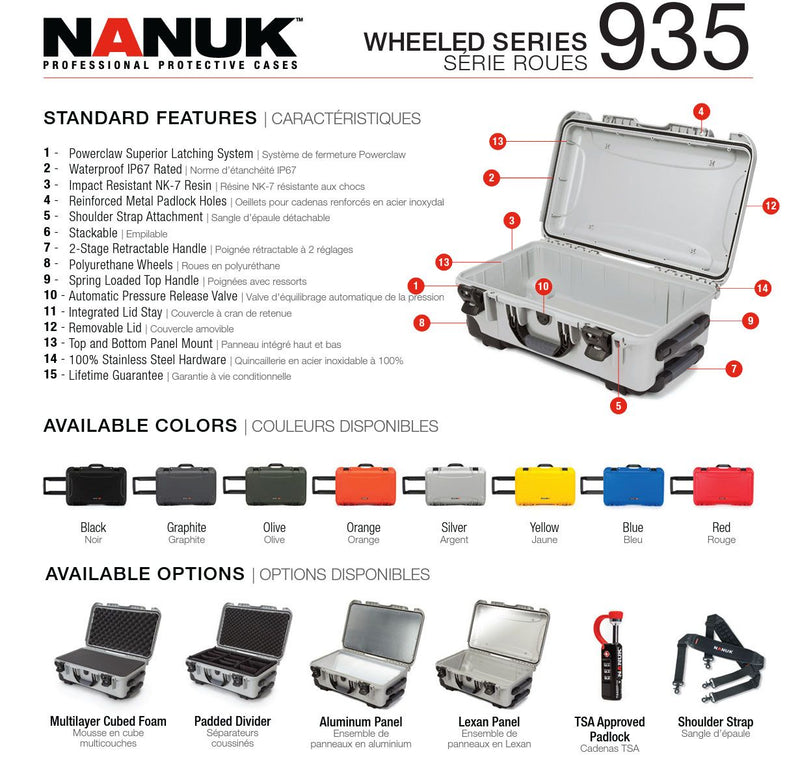 Nanuk 935 Case with Cubed Foam and Lid Organizer (Yellow)