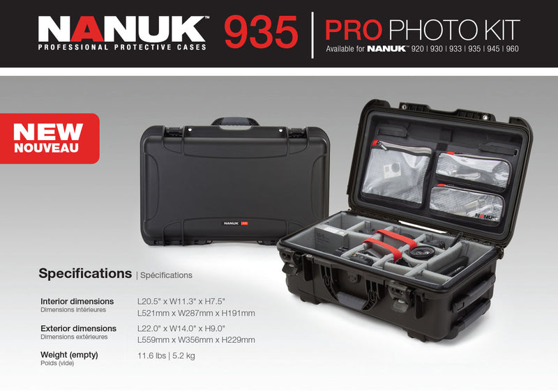 Nanuk 935 Pro Photo Case with Lid Organiser and Padded Divider (Yellow)