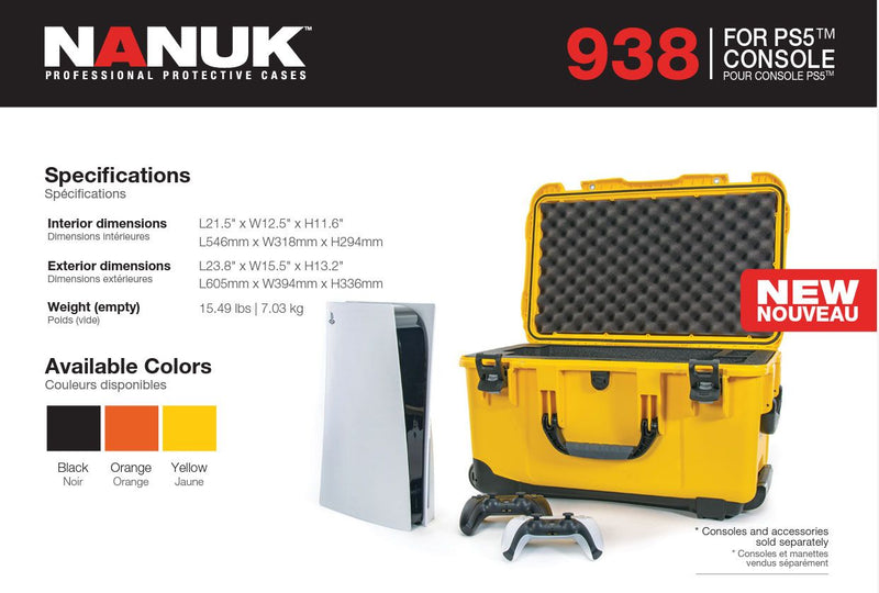 Nanuk 938 Case for PlayStation 5 (PS5) Console (Yellow)