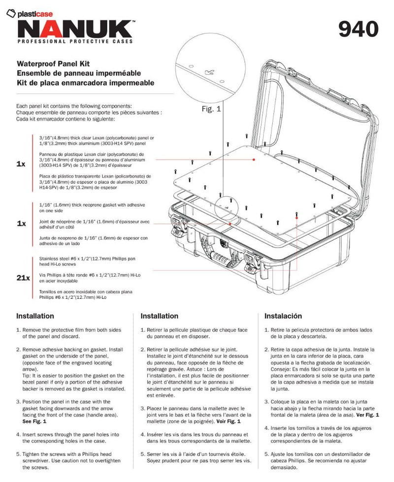 Nanuk 940 Waterproof Aluminium Panel Kit (Bottom)